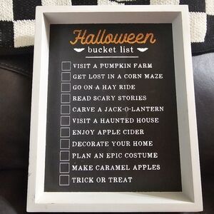 Halloween Bucket List Chalkboard Sign - Black and White